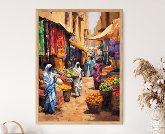 Sudanese Marketplace Art Print African Market Scene Vibrant Sudan Decor