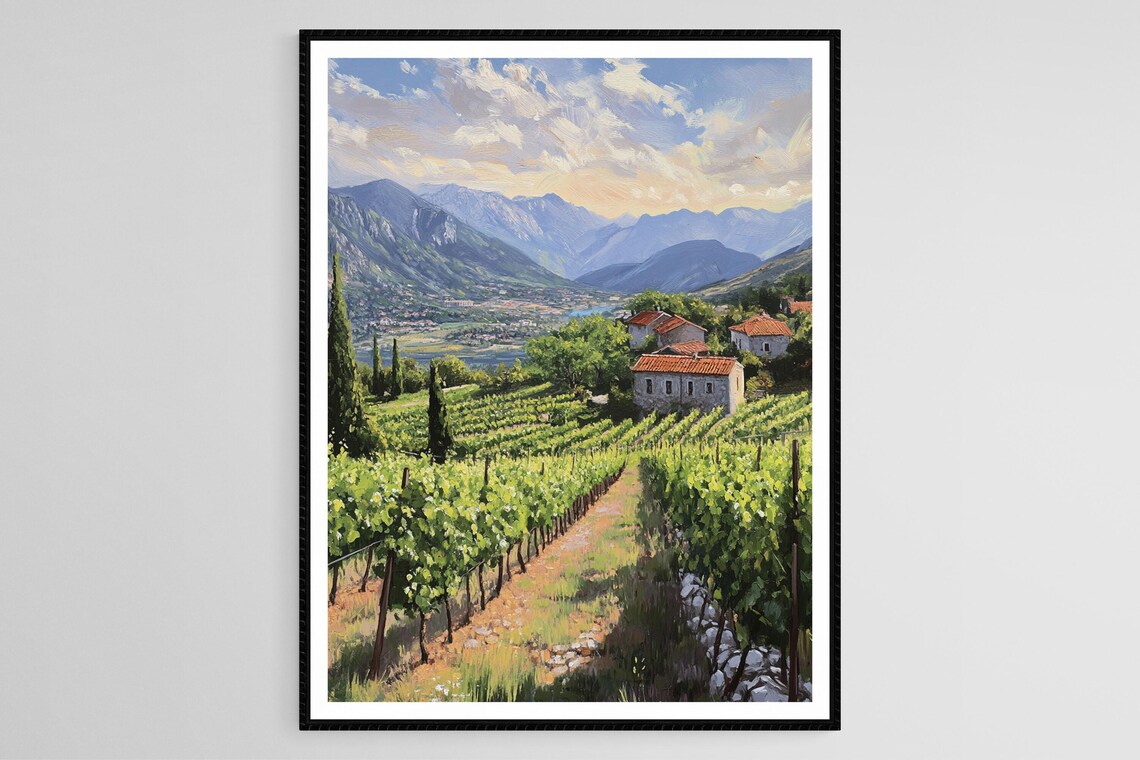 Wine Country Vineyard Landscape Rolling Hills Painting Poster