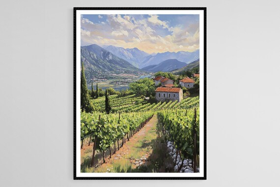 Wine Country Vineyard Landscape Rolling Hills Painting Poster