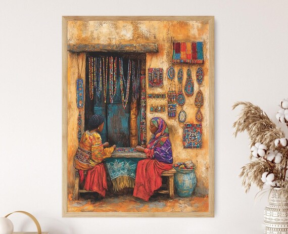 Ethiopian Beadwork Shop Art Print Colorful Jewelry Wall Art African Craft Decor