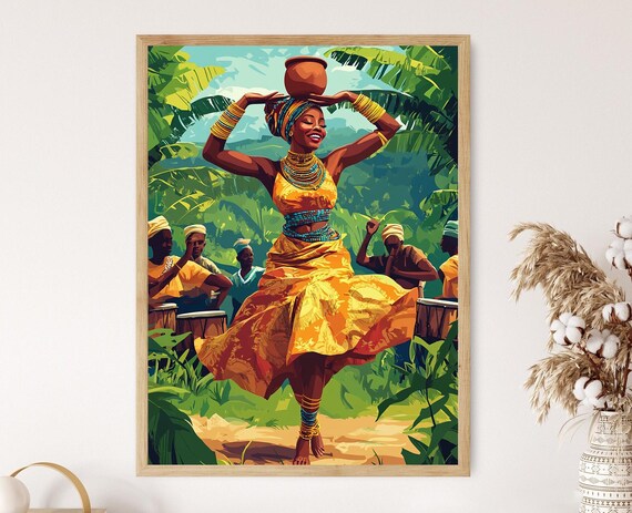 Ugandan Gaze Dance Art Print Traditional African Dress Cultural Festival Scene