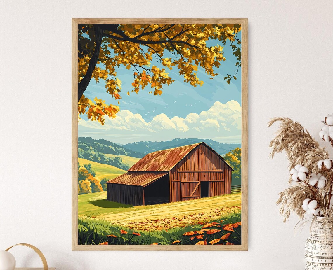 Kentucky Tobacco Barn Scene, Rustic Rural Farm Landscape