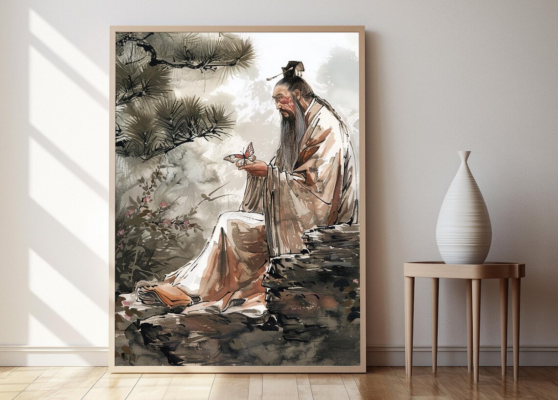 Zhuangzi and the Butterfly Dream Chinese Ink Wash Painting Poster