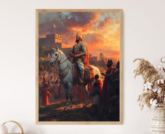 Shivaji Maharaj Gudi Padwa Art Marathi New Year Wall Print Hindu Festival Painting Maharashtrian Cultural Decor