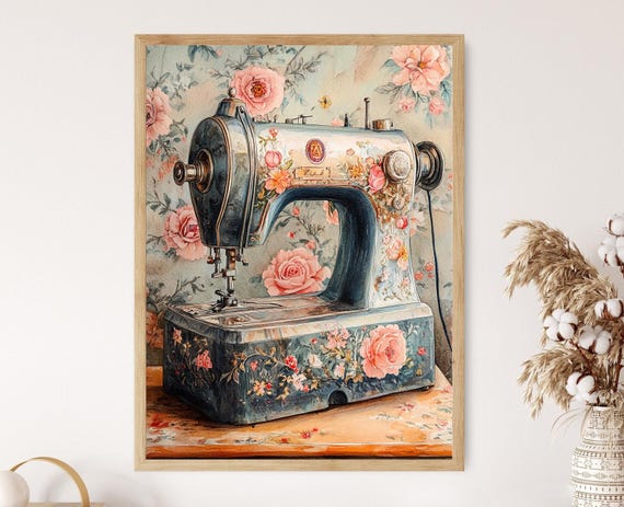 Vintage Indian Sewing Machine Illustration Colorful Punjab Art