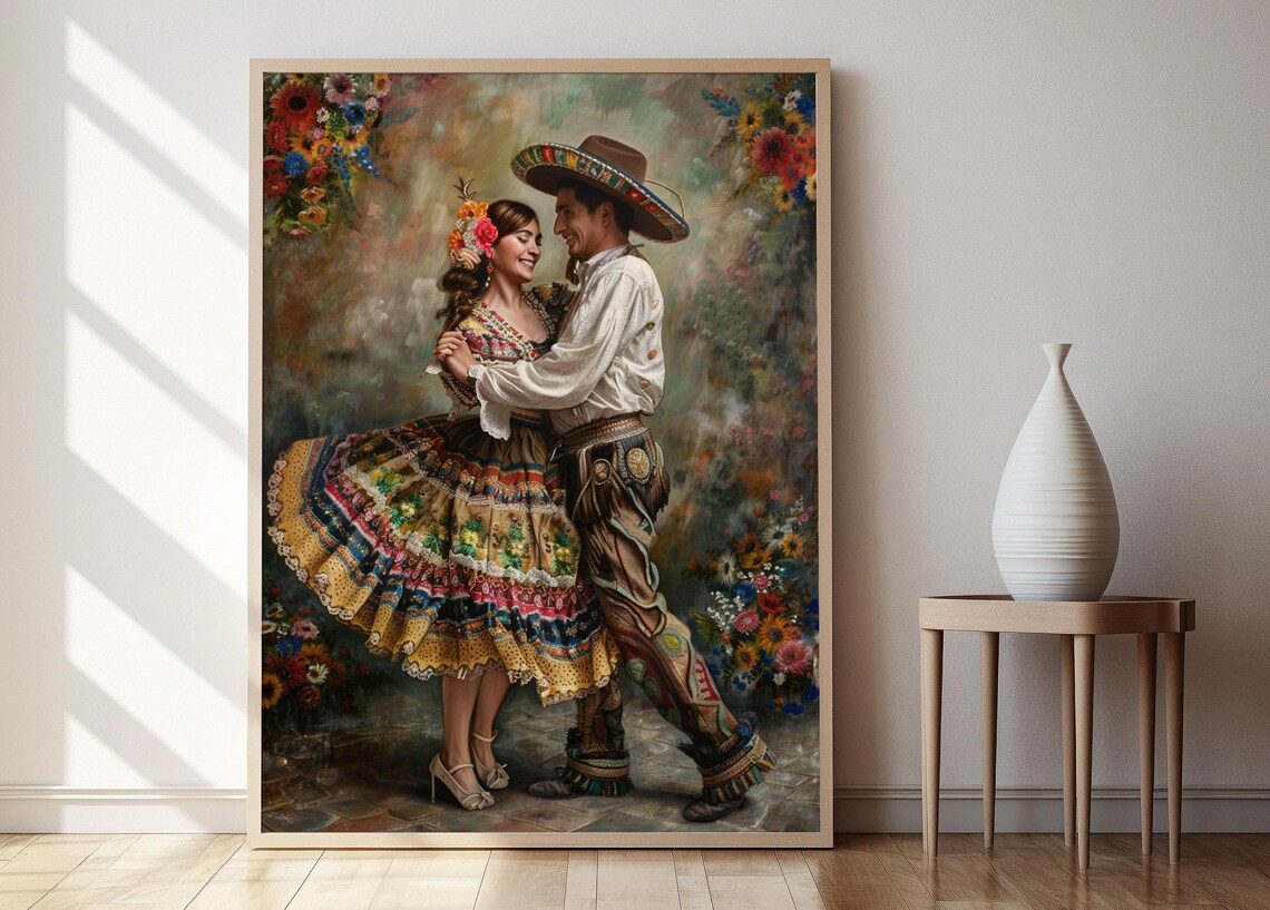 Jarabe Tapatio Dance Art Print, Mexican Folk Style