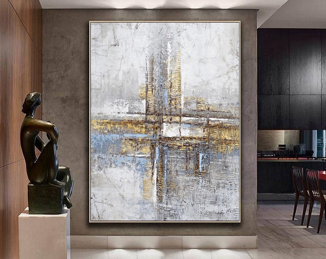 White Gray Gold Abstract Waterfront Skyline Textured Neutral Poster