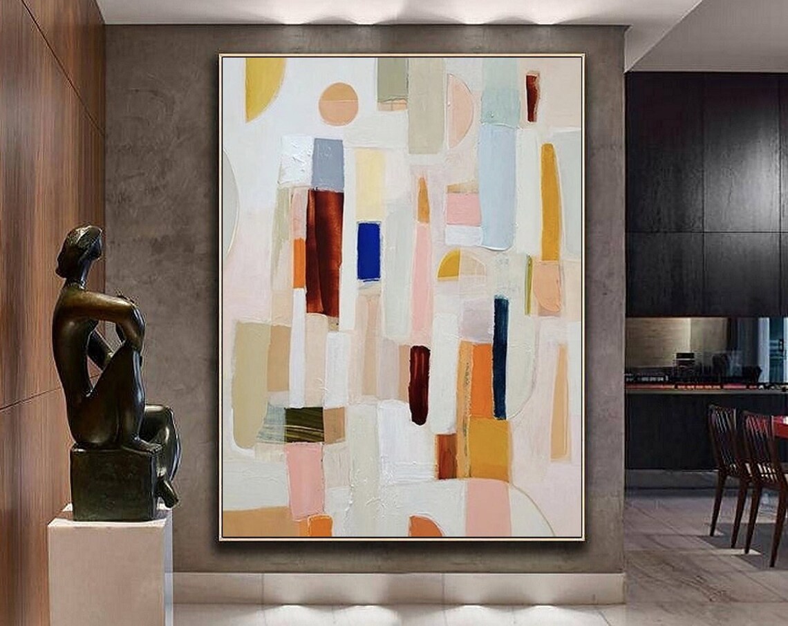 Colorful Vertical Bars and Blocks Playful Modern Abstract Art Poster