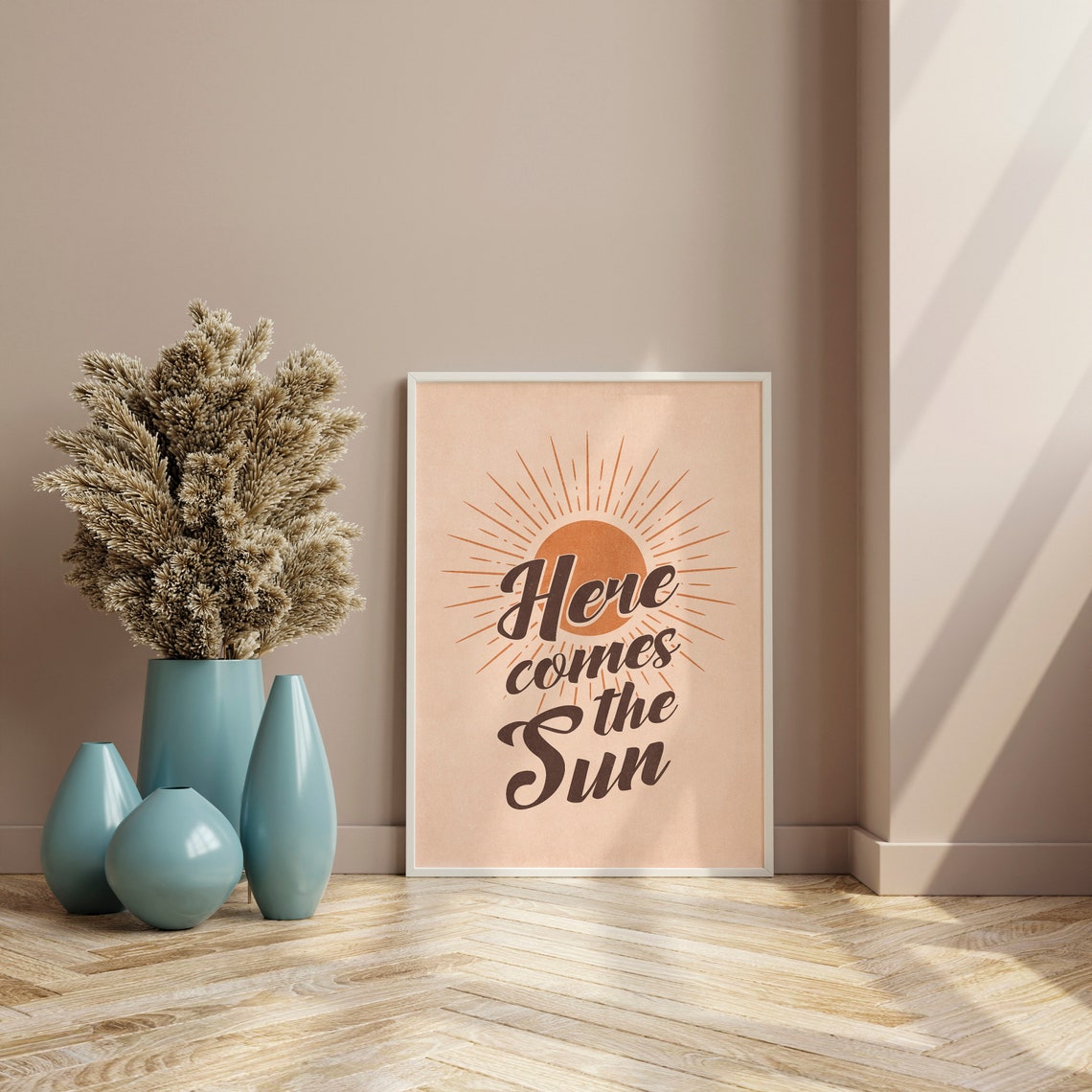 Retro Here Comes The Sun Boho Sunrise Daily Positive Quote Wall Art - Image 3