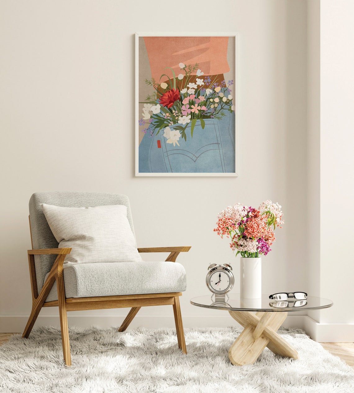 Wildflowers Overflowing From Denim Pocket Boho Botanical Poster - Image 2