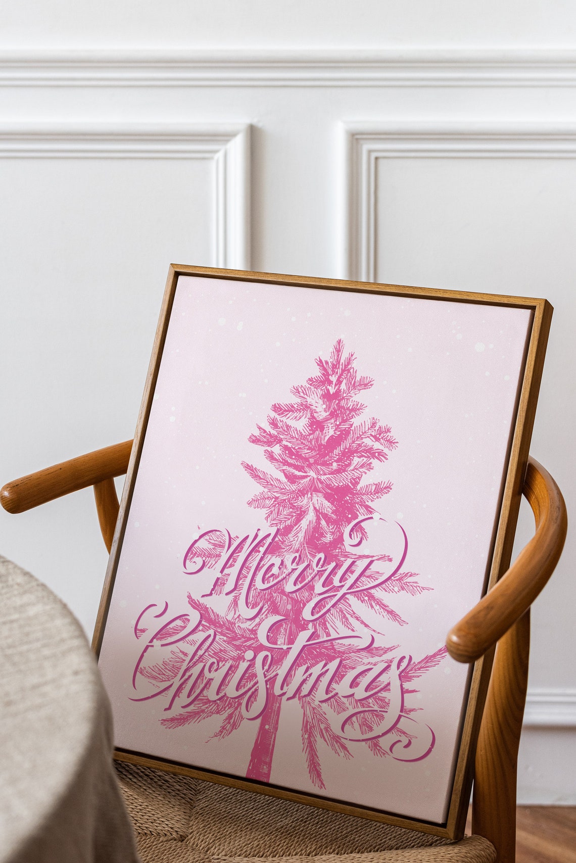 Pink Merry Christmas Tree Scripted Holiday Blush Pink Wall Art - Image 2