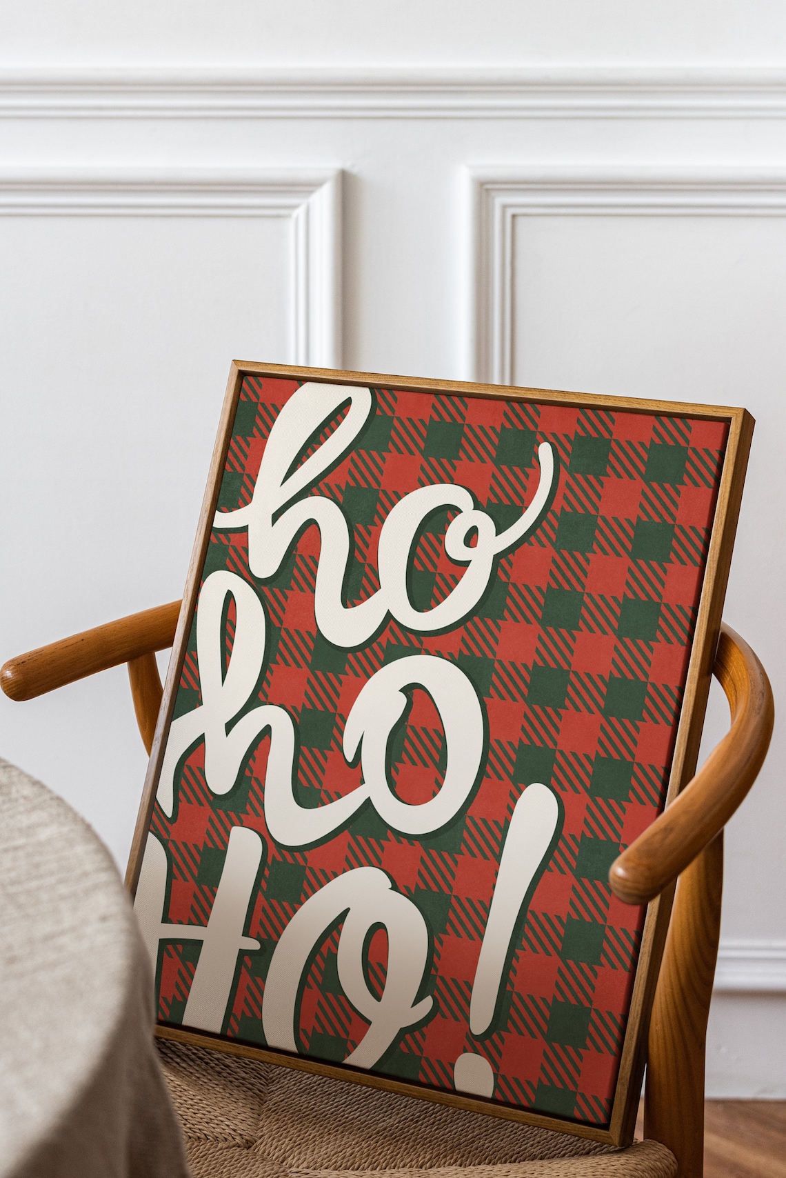 Festive Ho Ho Ho Script on Red and Green Buffalo Plaid Christmas Wall Art - Image 3
