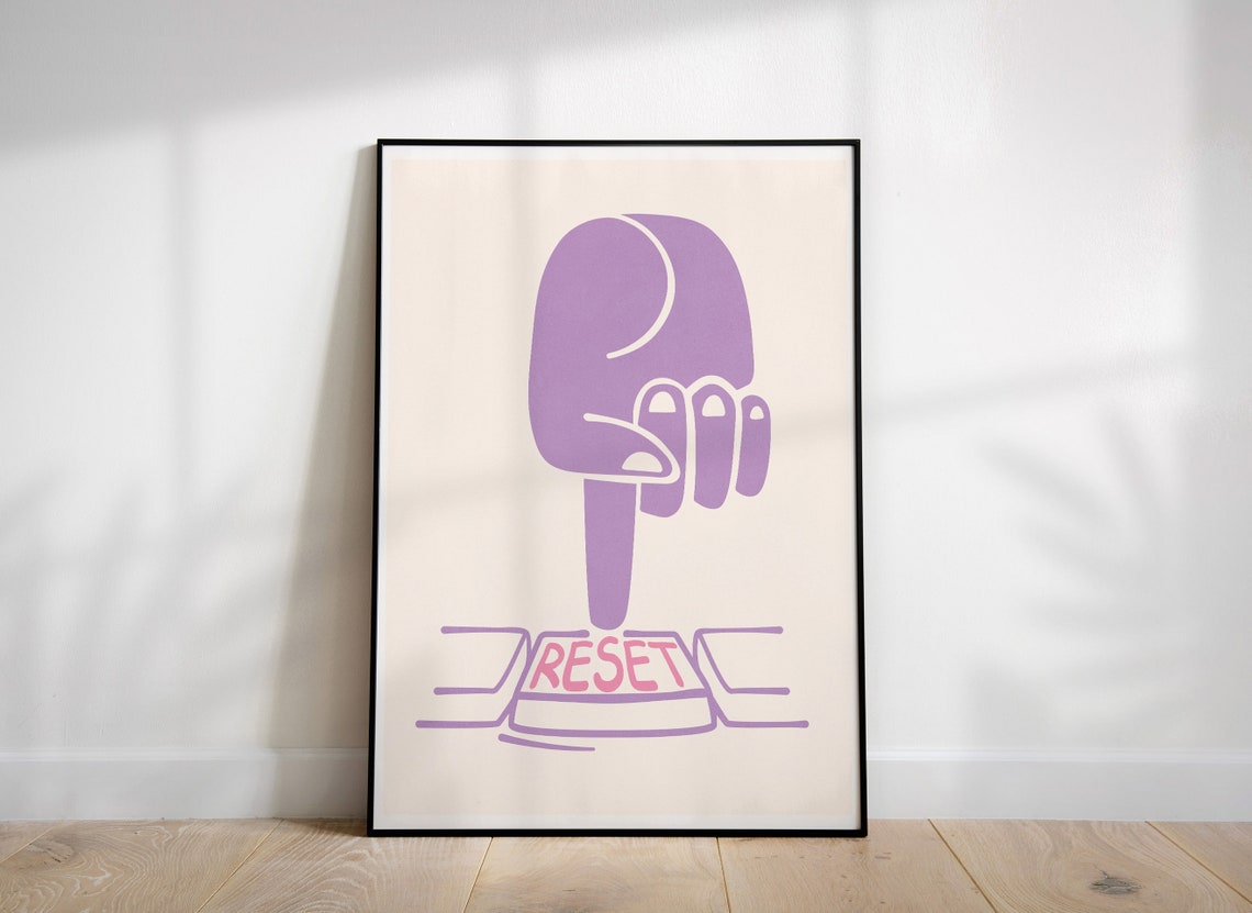 Purple Hand Pressing Reset Button Bold Motivational Wall Art - Image 2