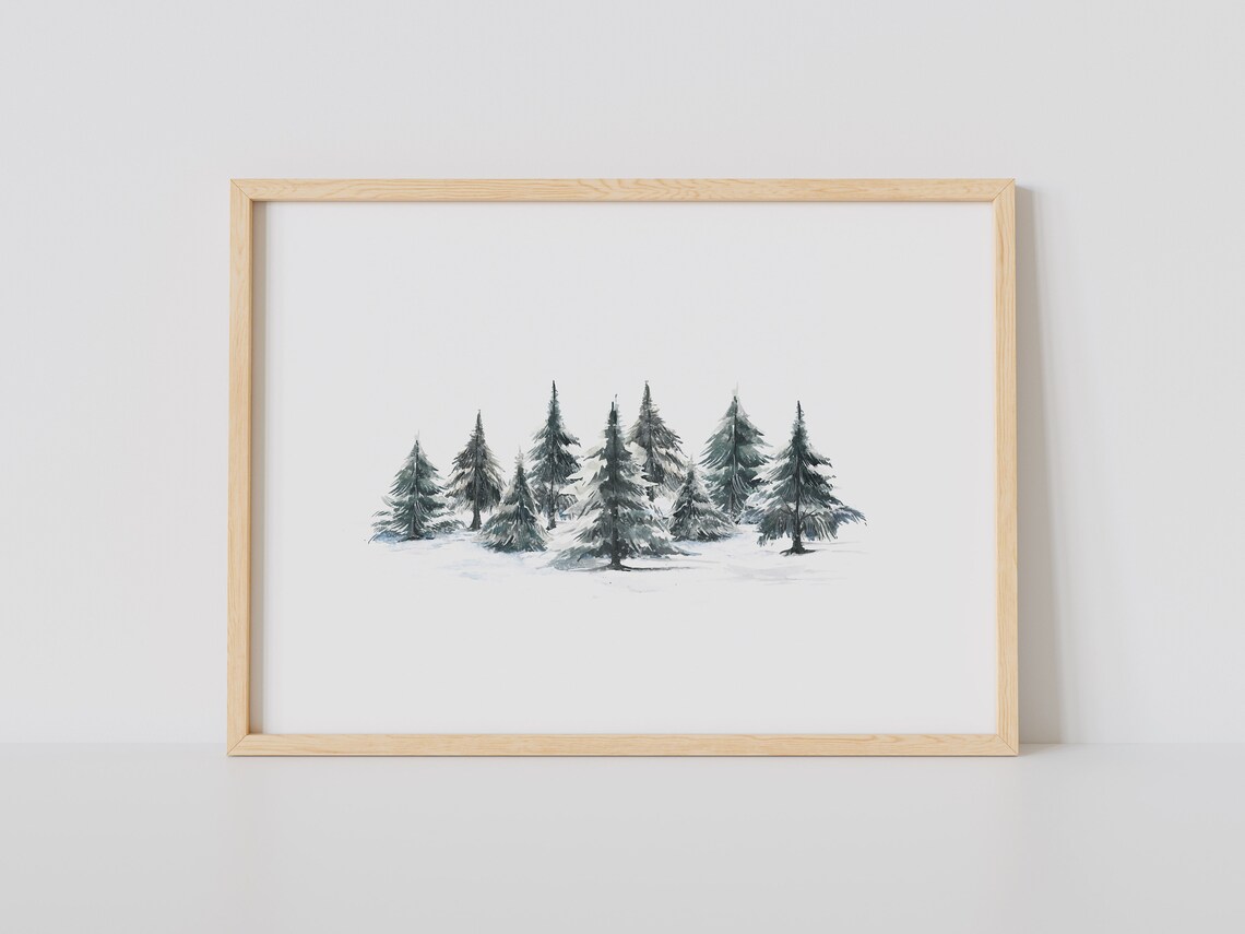 Minimalist Snowy Pine Trees Watercolor Winter Landscape Poster - Image 2