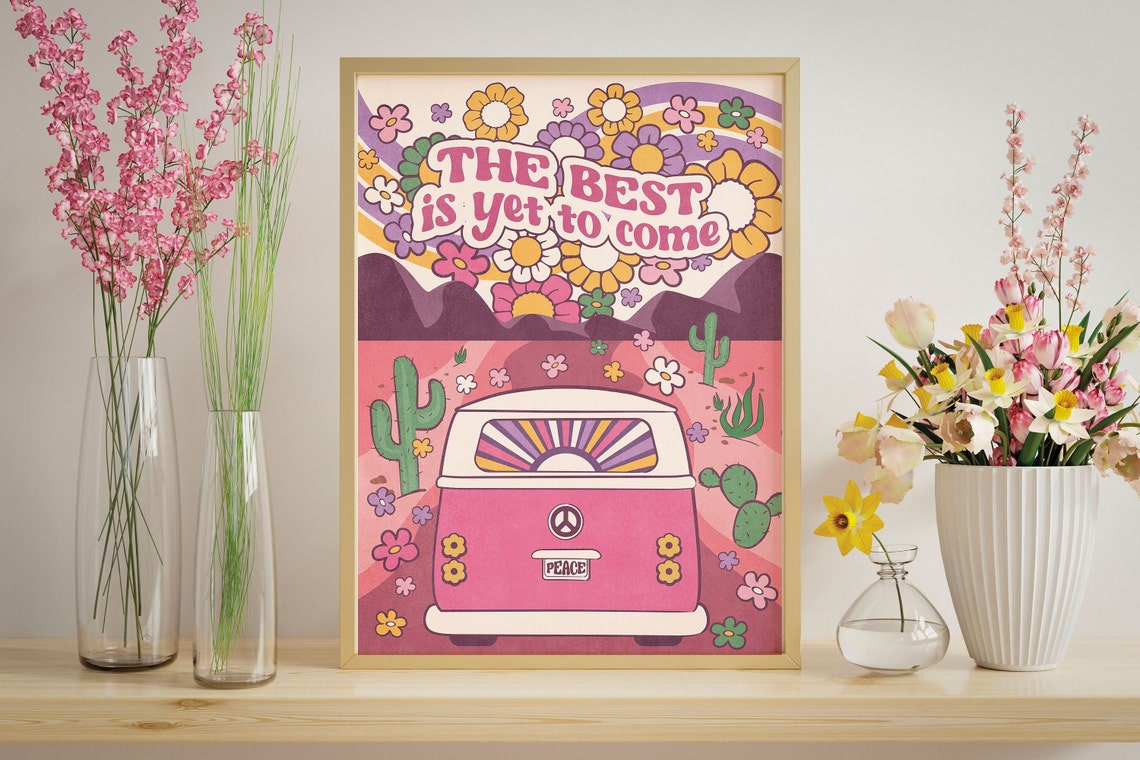 The Best Is Yet to Come Retro Pink Van Desert Road Trip Poster - Image 3