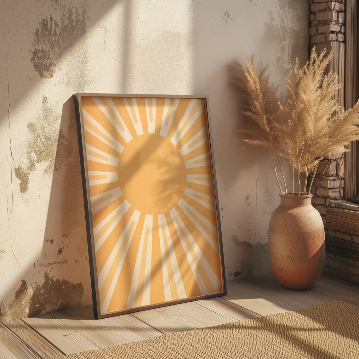 Mid Century Modern Sun Print in Warm Golden Neutral Color Tones - Image 2