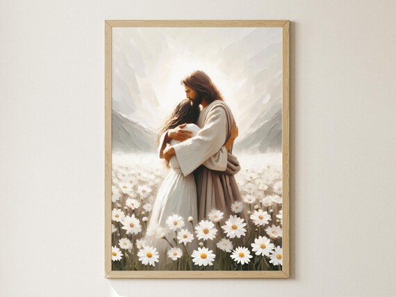 Jesus Hugging Woman Christian Wall Art Print