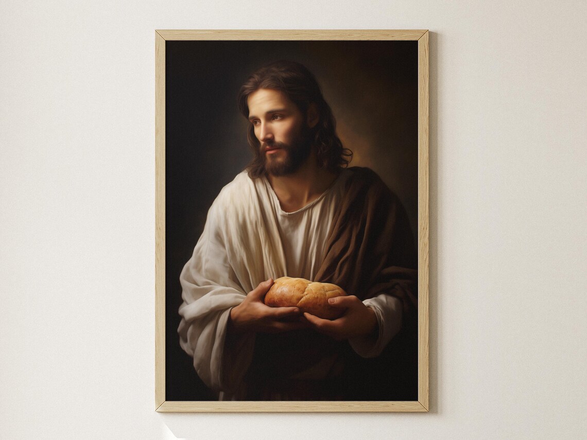 Jesus Christ Bread of Life Oil Painting Dark Christian Art Faith Poster