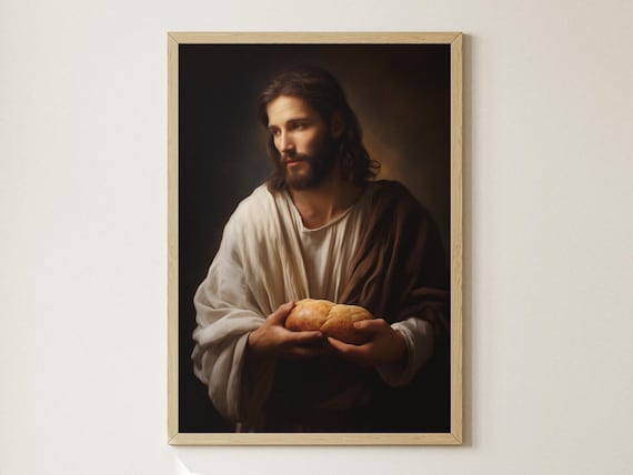 Jesus Christ Bread of Life Oil Painting Dark Christian Art Faith Poster