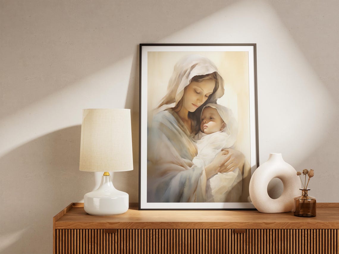 Mary And Baby Jesus Print Mary Mother Of God Bible Art Christian Wall Art Mary Watercolor Art Madonna And Child Catholic Art - Image 4