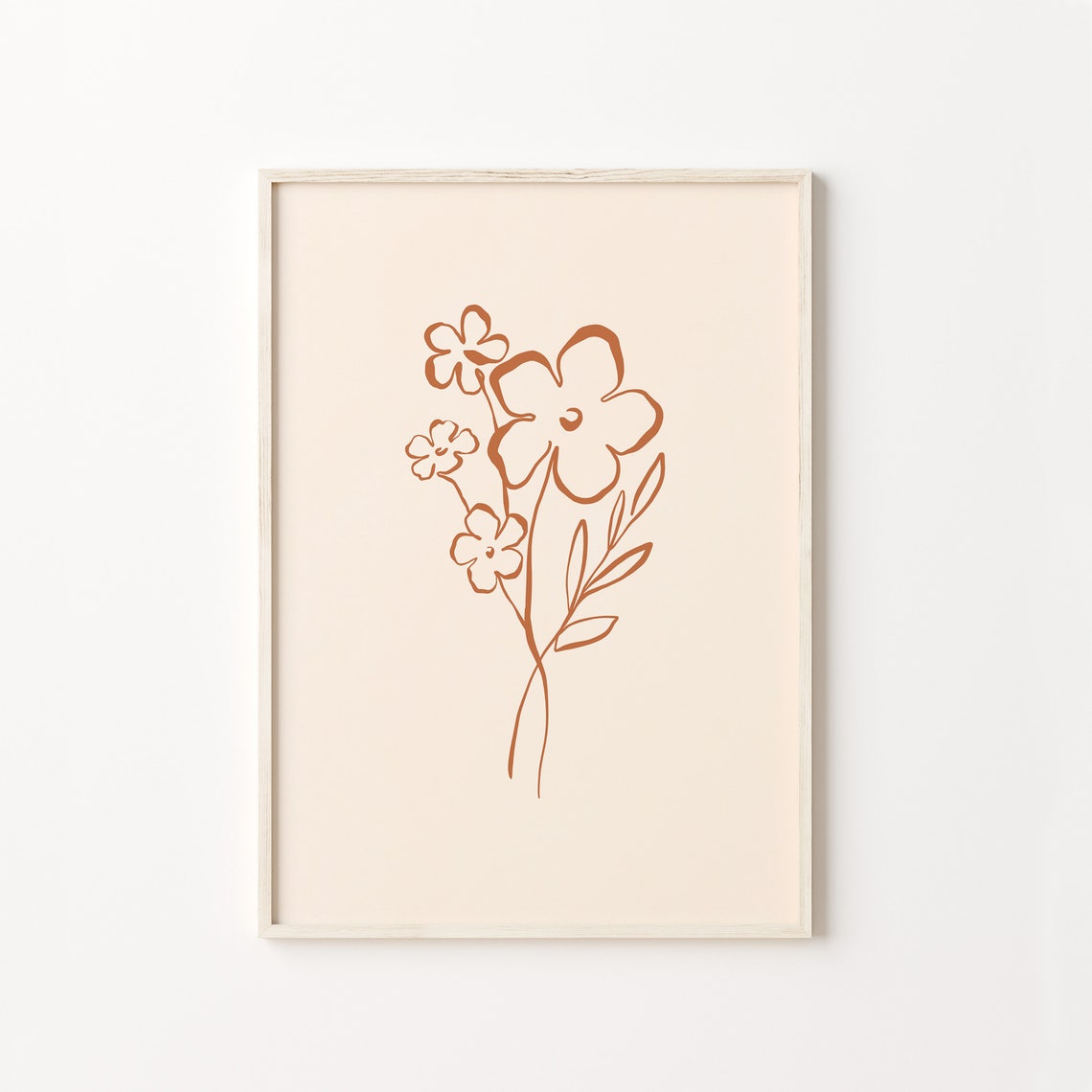 Terracotta Line Flowers Minimal Floral Outline Drawing Poster