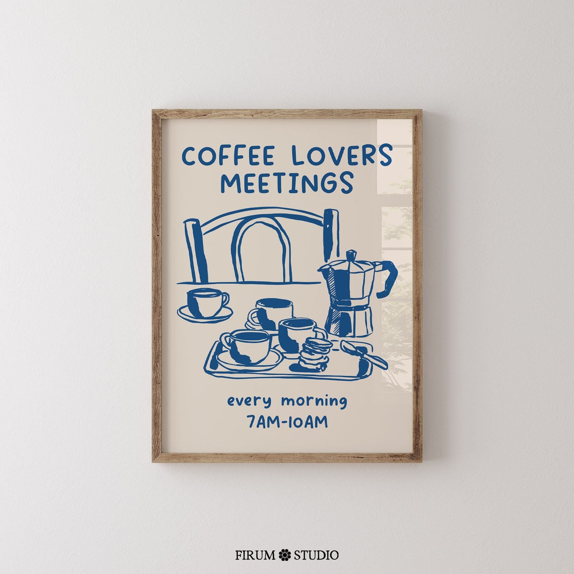 Coffee Lovers Meetings Blue Line Art Cafe Kitchen Quote Poster - Image 2