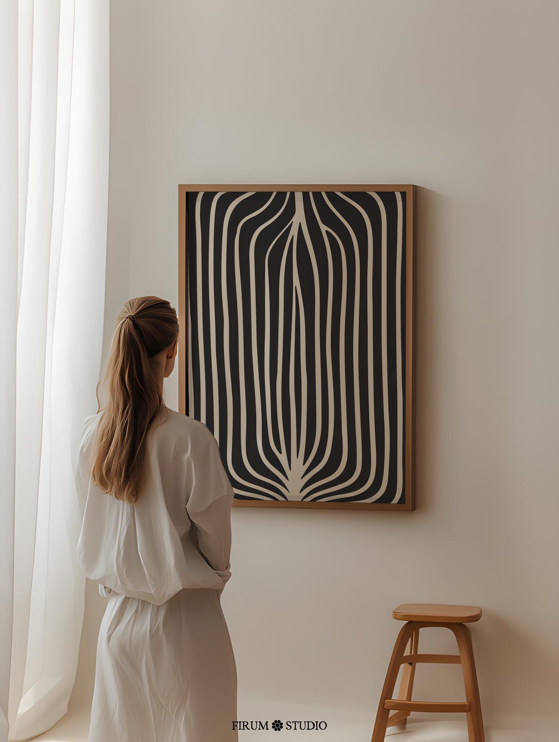 Black Beige Modern Lines Mid Century Abstract Statement Art Print