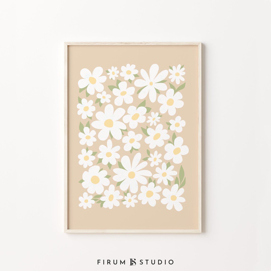 Neutral Beige Daisies Boho Floral Art Print - Image 2