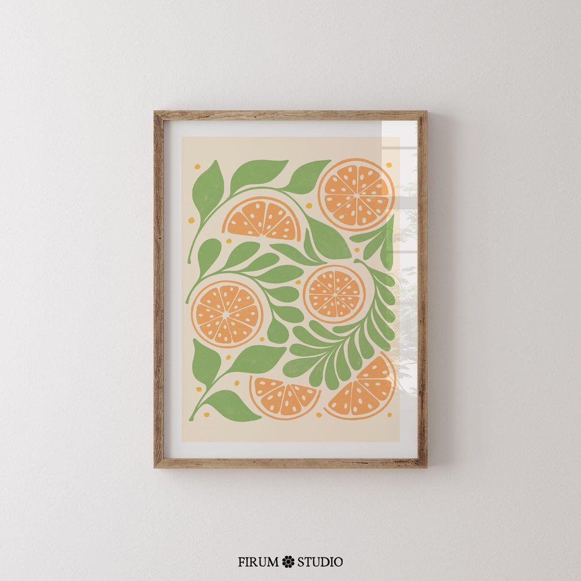 Orange Slices and Green Leaves Retro Citrus Kitchen Art Poster - Image 2