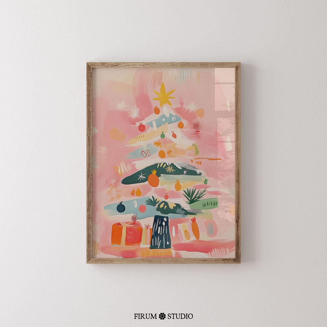 Pastel Pink Christmas Tree Abstract Watercolor Holiday Wall Art - Image 2
