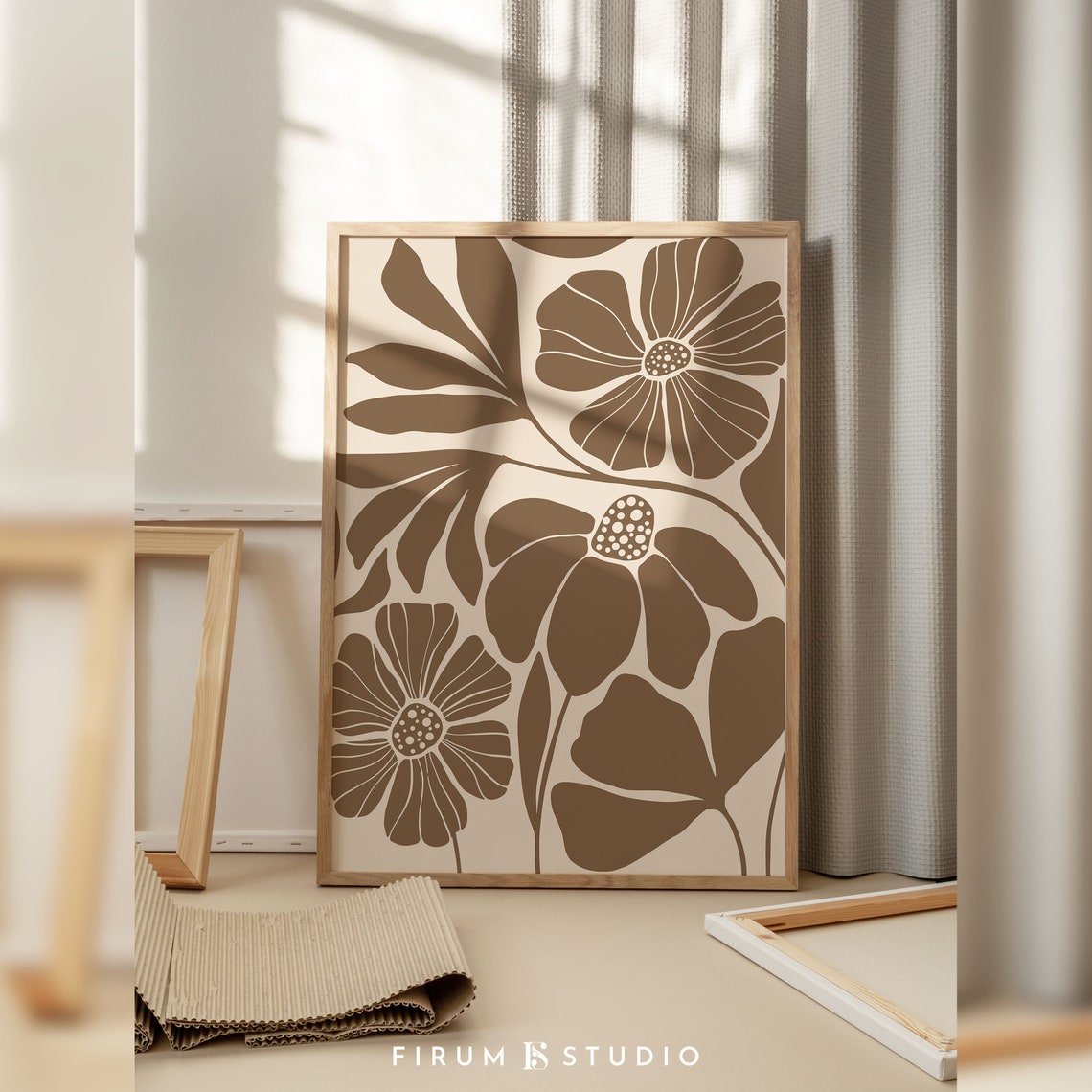 Earth Toned Brown Floral Botanical Mid Century Modern Canvas Print - Image 2