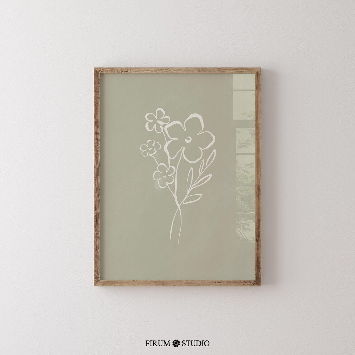 Minimal Floral Sage Green Botanical Line Art Print - Image 2