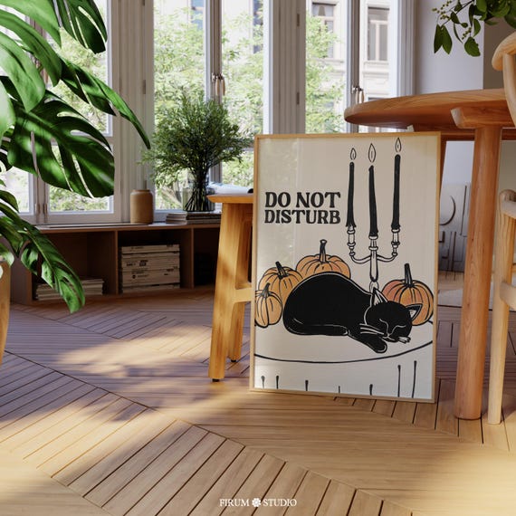 Do Not Disturb Cute And Spooky Black Cat Halloween Wall Art Cute Spooky Dining Room Wall Decor Eclectic Apartment Art 1453