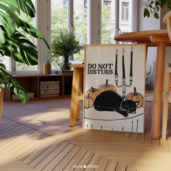 Do Not Disturb Sleeping Black Cat With Pumpkins Fall Halloween Poster