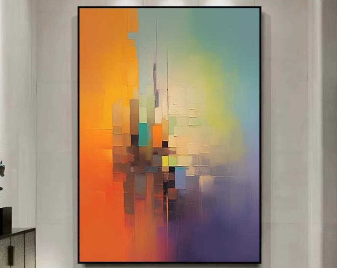 Rainbow Geometric Abstract Art Print, Living Room