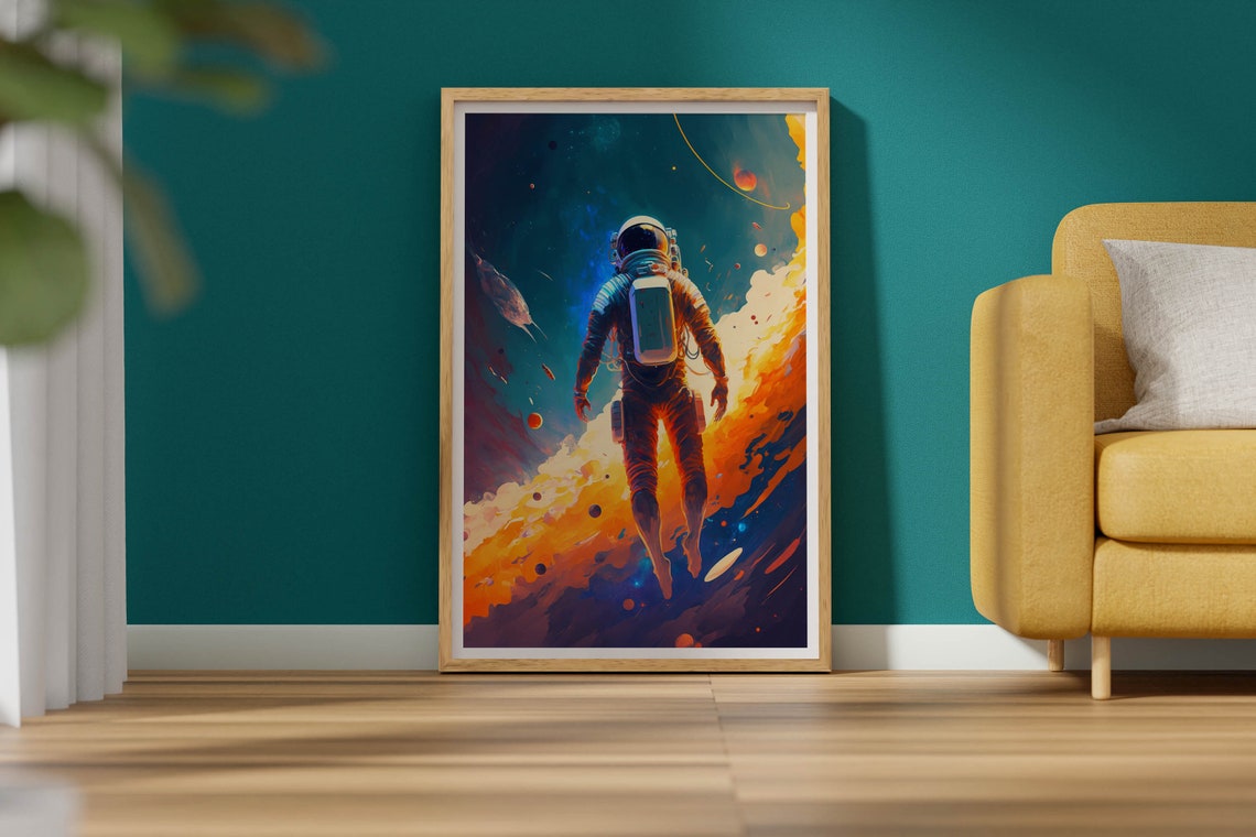 Astronaut Floating in Nebula Poster Deep Space Galaxy Colorful Art - Image 2