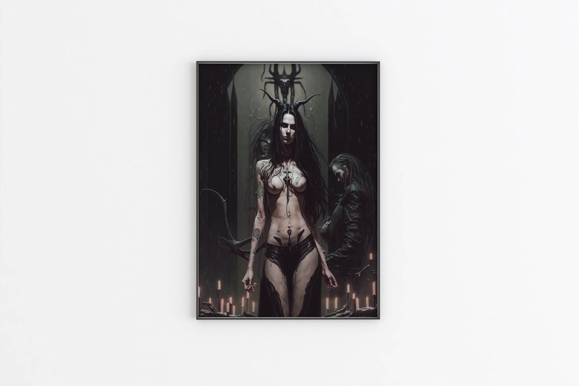Dark Fantasy Gothic Horned Queen Candlelit Realm Painting Poster - Image 2