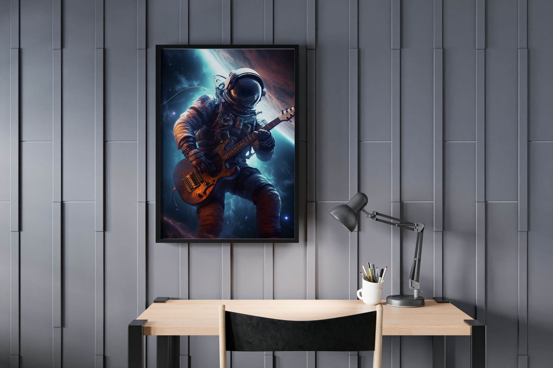 Astronaut Guitarist Above Glowing Planet Horizon Cosmic Poster - Image 2