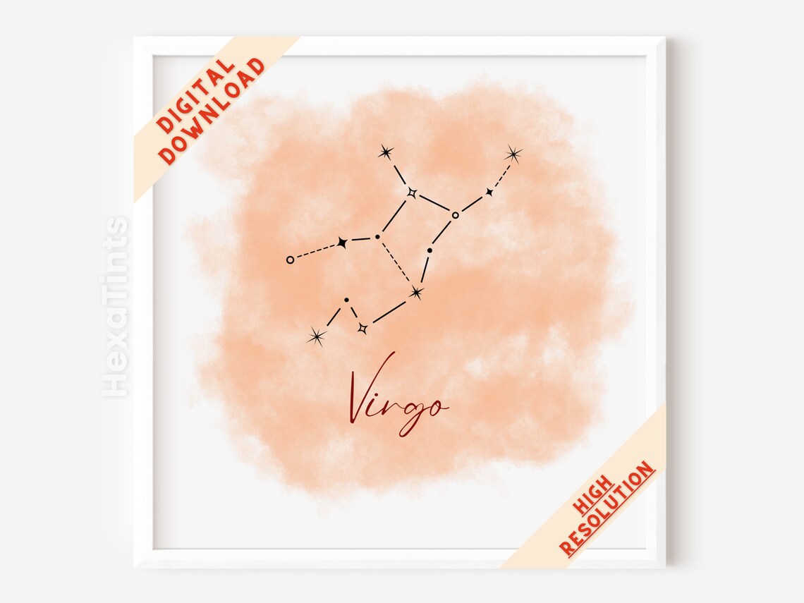 Virgo Constellation Zodiac Star Map Peach Watercolor Astrology Art Print