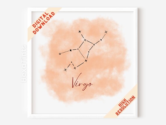 Virgo Constellation Zodiac Star Map Peach Watercolor Astrology Art Print