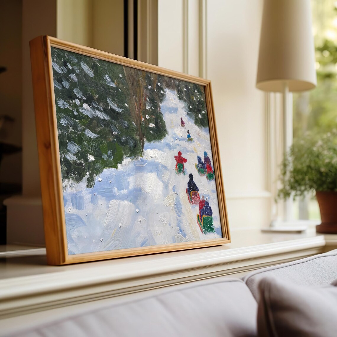 Winter Landscape, Children Sledding Art Print - Image 3