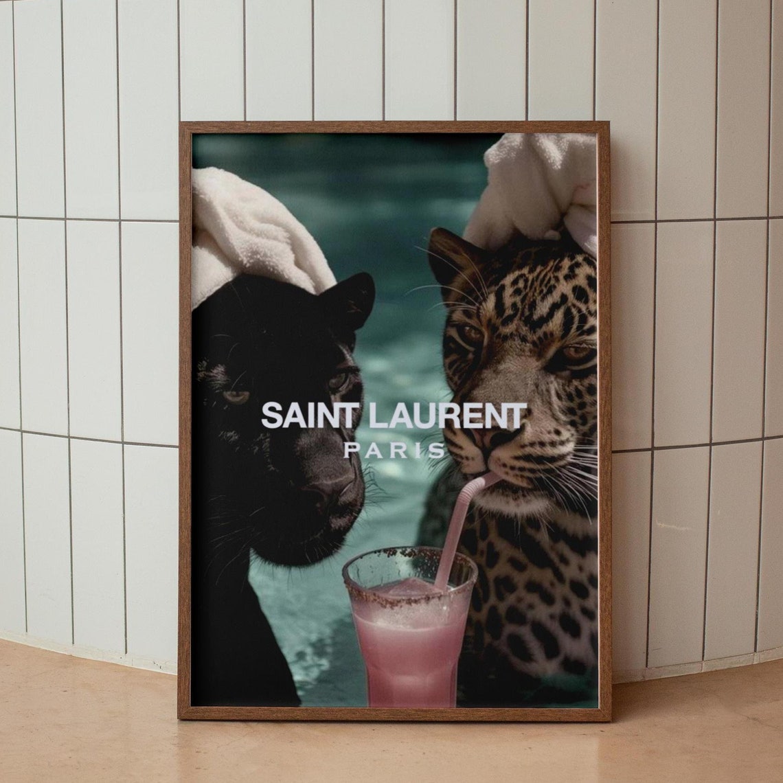 Saint Laurent Paris Panther and Leopard Cocktail Party Art Poster - Image 3