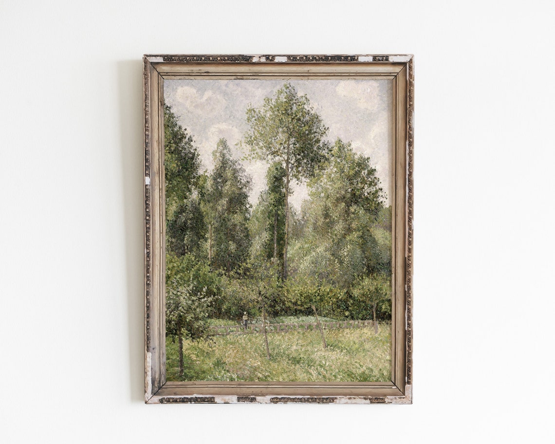 Vintage Meadow Painting Country Landscape Painting Landscape Print Landscape Wall Art Oil Painting Vintage French Country Wall Decor