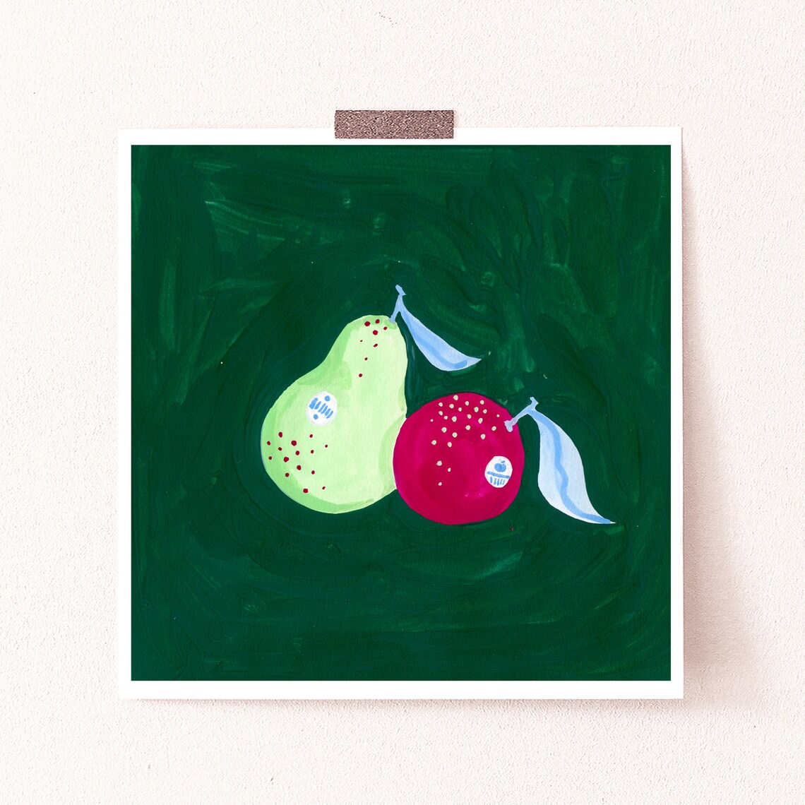 Pear and Orange Jewel Tone Abstract Fruit Print - Image 2