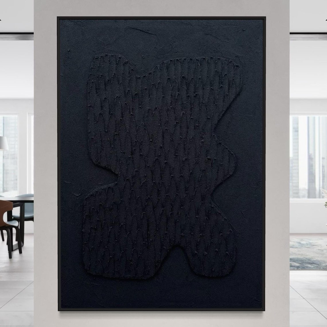 Solid Black Minimalist Organic Blob Sculptural 3D Textured Art Poster