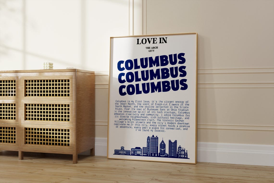 Love in Columbus Ohio Arch City Repeat Skyline Typography Art Poster - Image 2