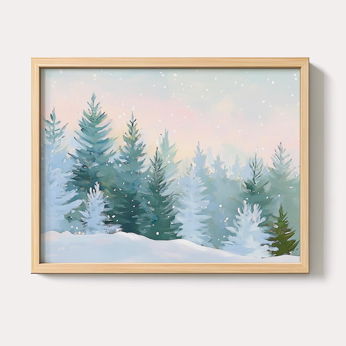 Snowy Pine Forest Falling Snow Pastel Winter Landscape Poster