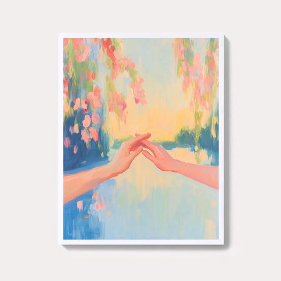 Abstract Hands Connection Art Print Modern Symbolic Painting
