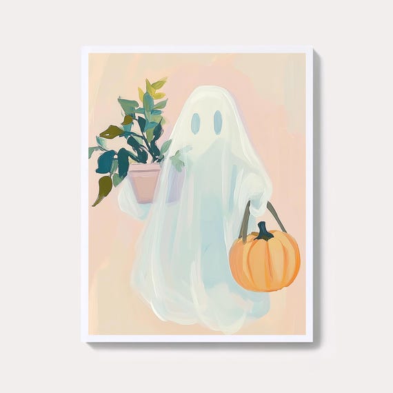 Halloween Plant Lady Art Print Spooky Pastel Decor