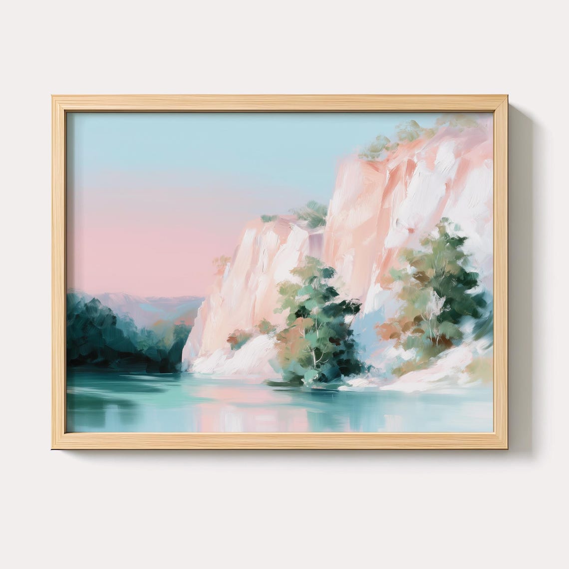 Pink Cliffs Teal Water Pastel Coastal Landscape Scenic Art Poster